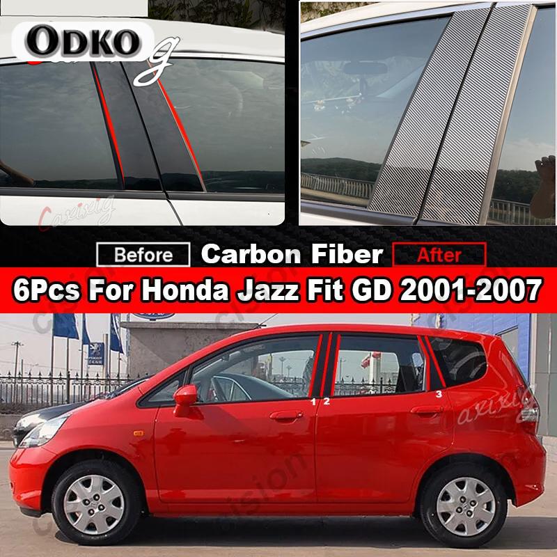 6Pcs Car Window Door Column B C D BC Pillar Post Cover Trim for Honda Jazz Fit GD GE GK GS GR 2001- Mirror Effect PC Sticker