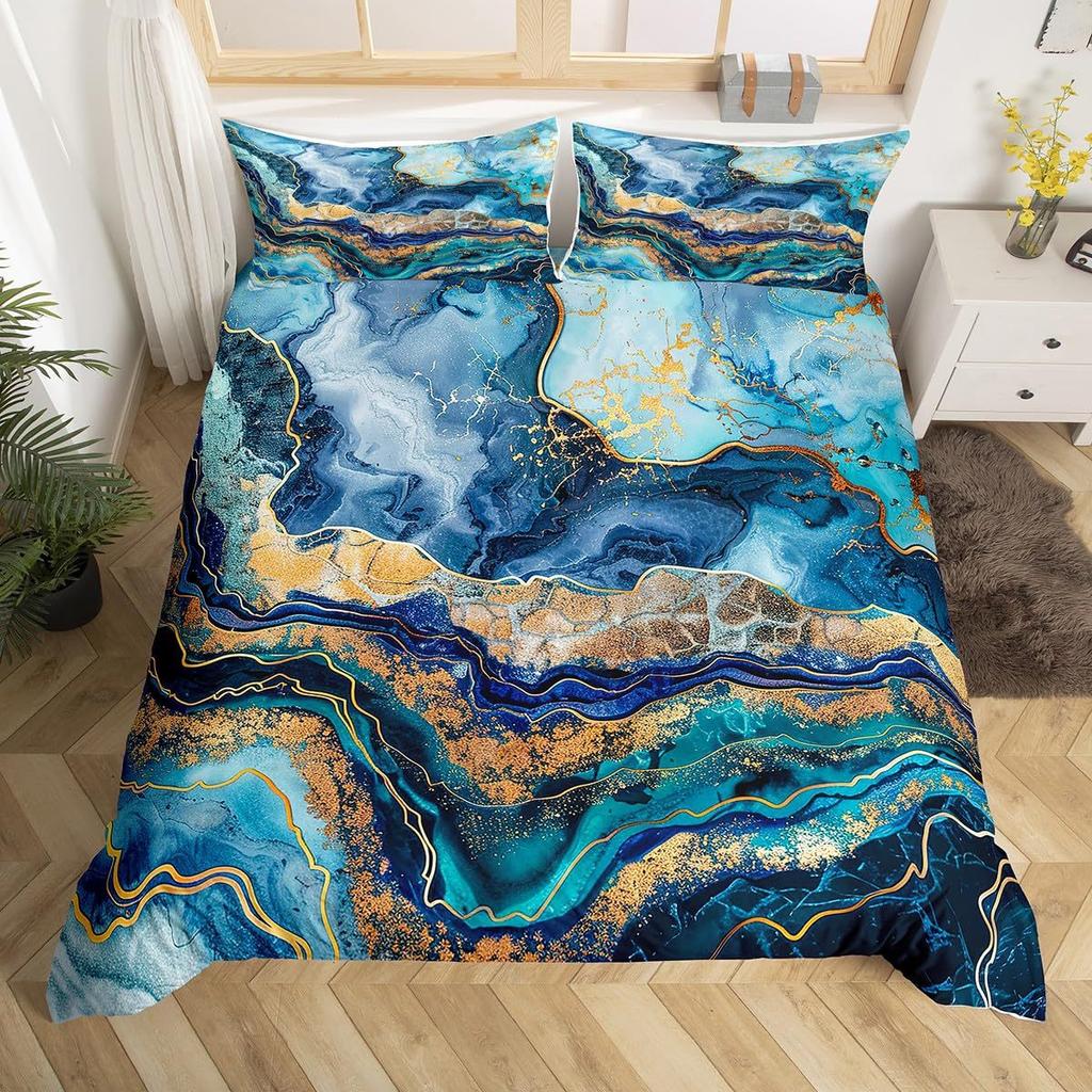 Golden Marble Three-Piece Quilt Cover 3D Digital Printing Bedding Set Bed Cover