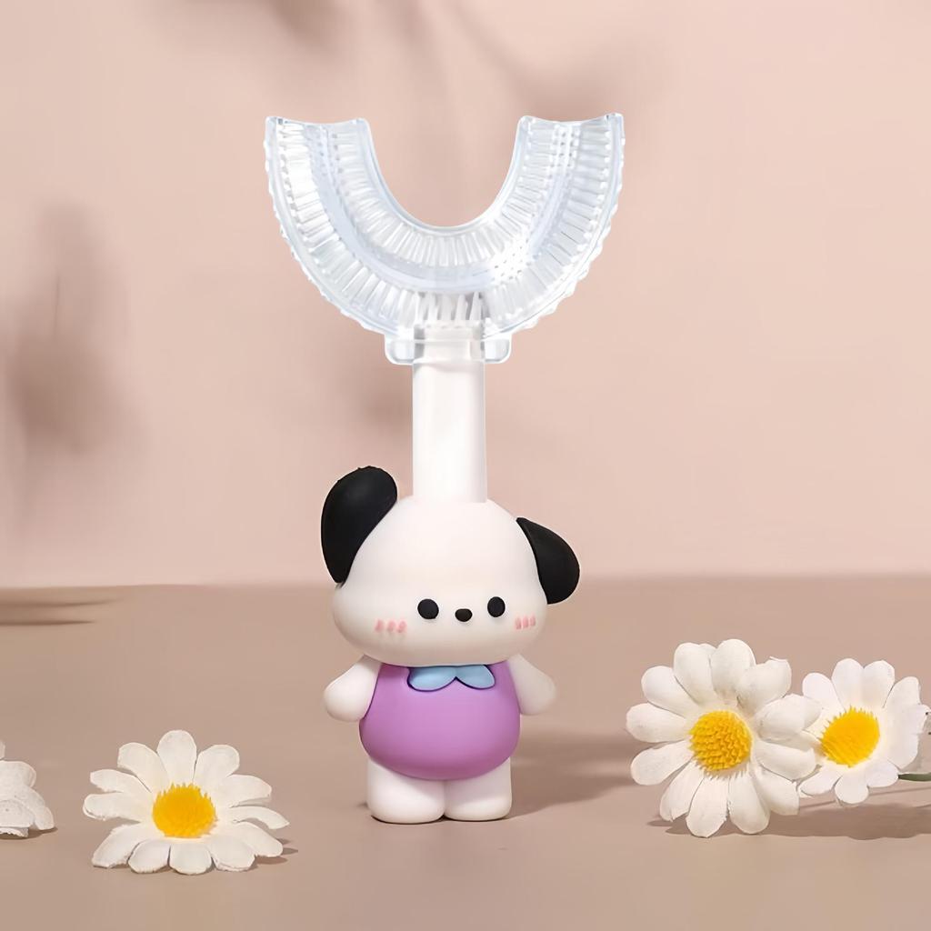 Children's U-Shaped Silicone Toothbrush, Soft Bristles, Anti-Slip Cartoon Handle, Ages 1-12