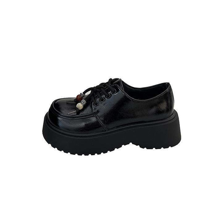 Retro British style thick-soled heightening small leather shoes for women's 2025 autumn new shorty Le versatile beaded loafers