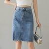 Women's High-Waisted Beaded Denim Mini Skirt - A-Line, Mid-Length with Slit, Slimming Bodycon Style, Perfect for Summer 2025