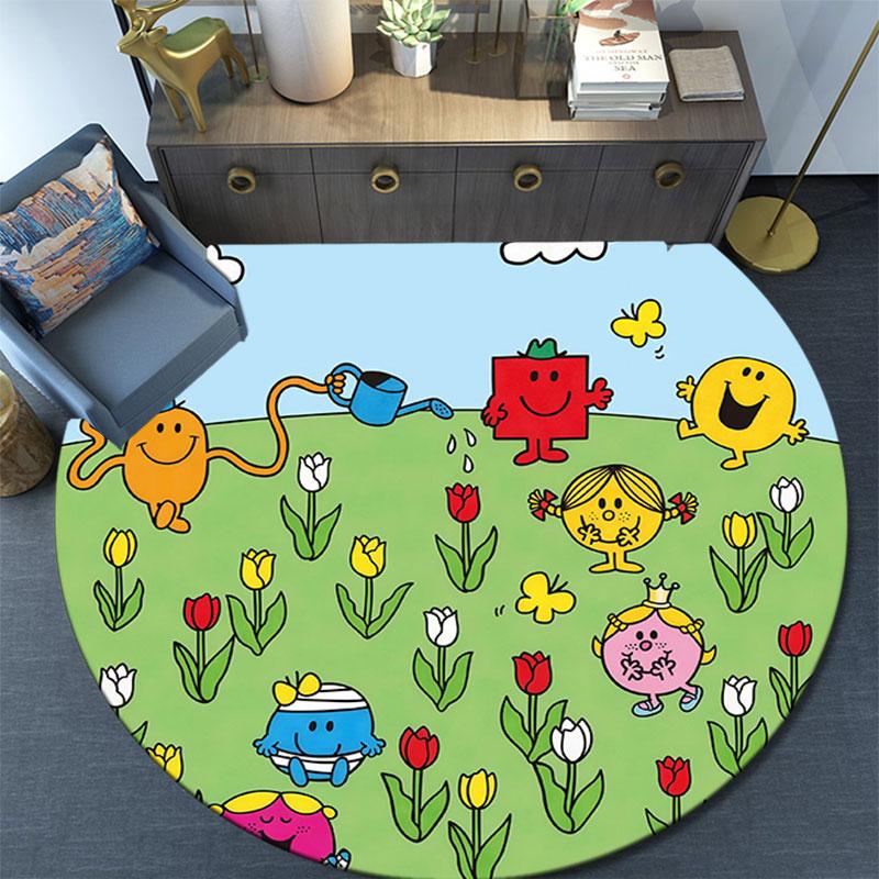Mr. Men and Little Miss,Round Area Rug,Carpet Rug for Living Room Bedroom Sofa Playroom Decor,Non-slip Floor Mat