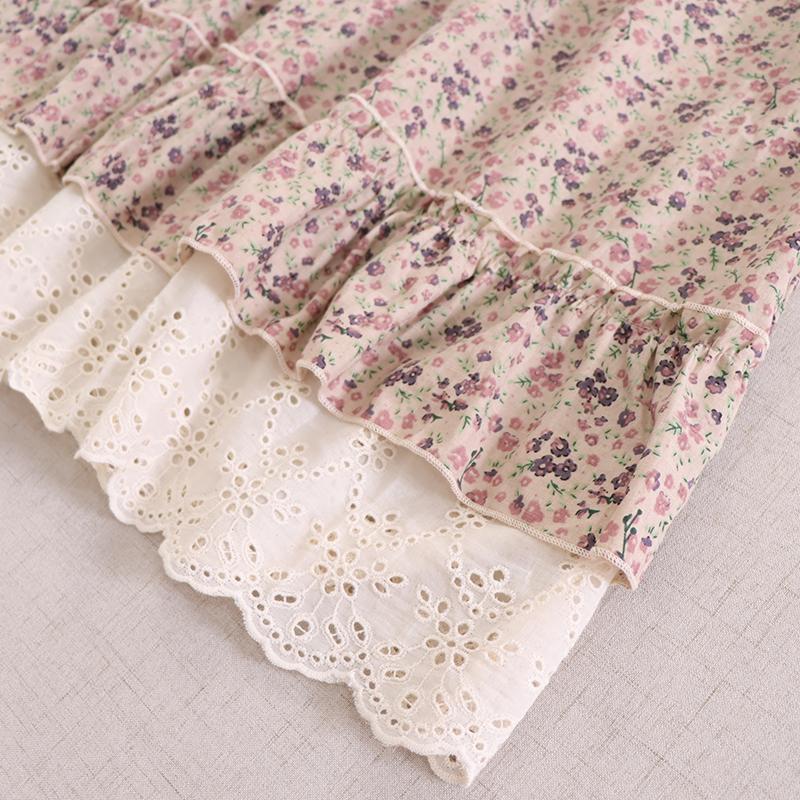 Vintage Floral Long Sleeve Dress, Women Casual Lace Hem Loose Swing Dress, Spring Elegant Slim Long Dress