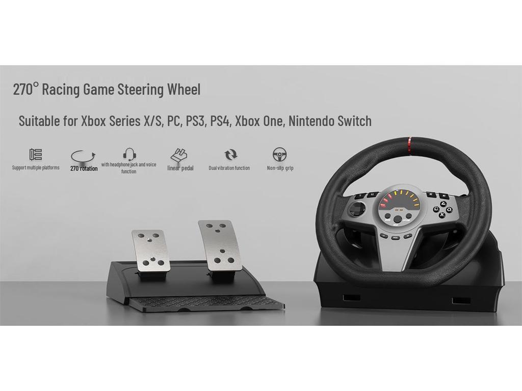 Steering Wheel for PC Racing with PS4/Xbox Series X Compatibility, Includes Three-Pedal Shifter