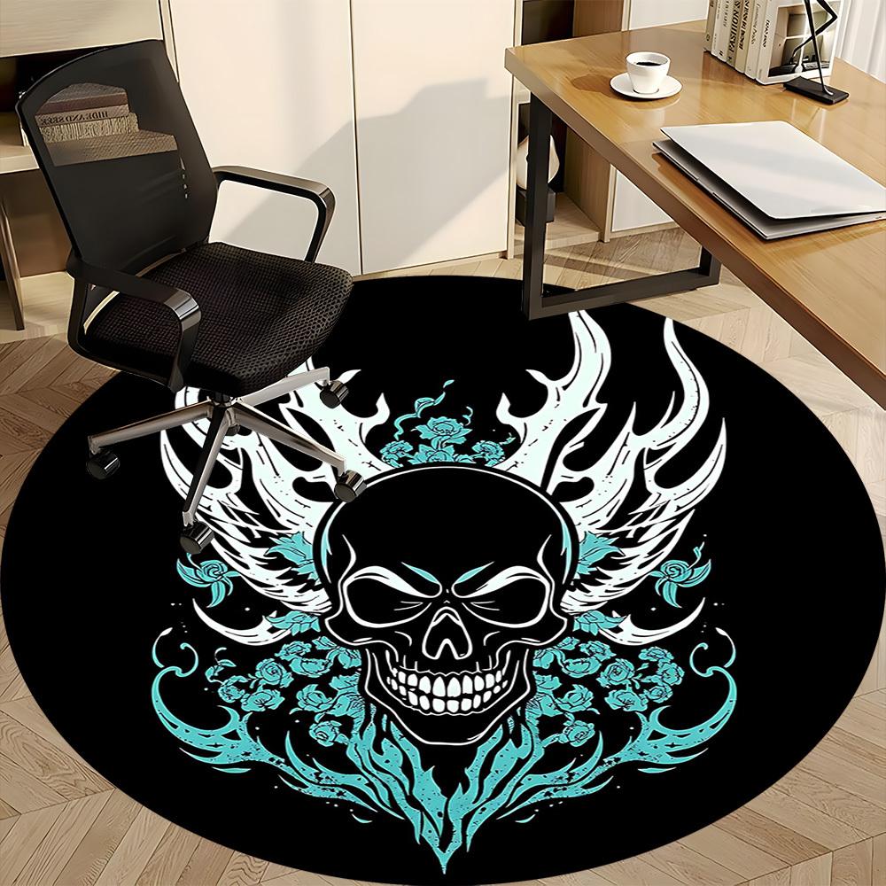 1PCSkull Flames Office Round Area Rug,  Mat Suitable For Office, Under Office Chairs Bedroom Living Room Home Decor, Room Deco