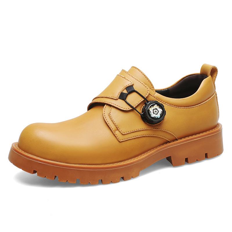 Men s Genuine Leather British Style Business Shoes, Thick Sole, Hidden Height, Casual Formal, Low-Top, Round Toe, Trendy Style 42
