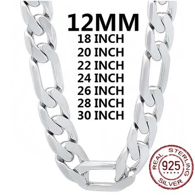 Massivt 925 Silverhalsband För Män Klassiskt 12 mm Kubanskt Kedja 18-30 Tum Berlock Högkvalitativa Mode Smycken Bröllop