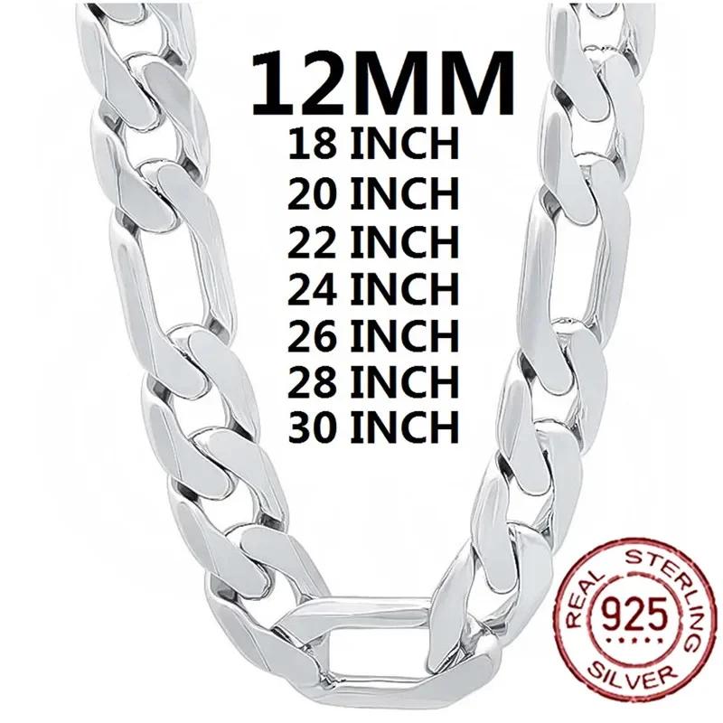 

Solid 925 Silver Necklace For Men Classic 12mm Cuban Chain 18-30 Inch Charm High Quality Fashion Jewelry Wedding 28 inches 70cm