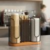 3-in-1 Coffee Cup Lid Holder Wooden Base Cup Dispenser Rack Paper Cup Dispenser  Office Kitchen Use