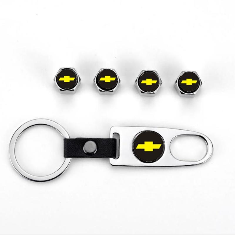 Elegant Zinc Alloy Car Wheel Tire Valve Dust Caps With Chevrolet Emblem Keychain