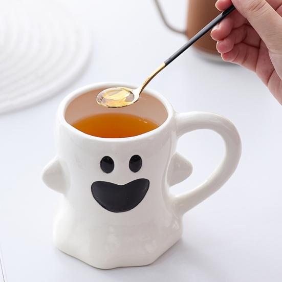 Halloween Ceramic Mug Cute Ghost Pumpkin Cup Reusable Spooky Coffee Cup with Lid Unique Halloween Party Gifts