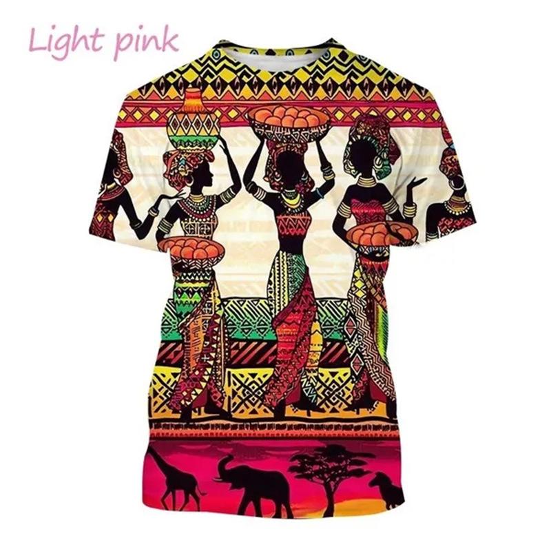 Summer Round Neck African Style Ethnic Woman Graphic 3D Print Top Fashionable Casual Short Sleeved Women's T-shirts