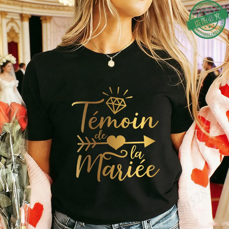 French Bachelorette EVJF Party T-Shirts Future Bride Team Gold Foil Print Women Clothing Short Sleeve Tees for Bridal Shower