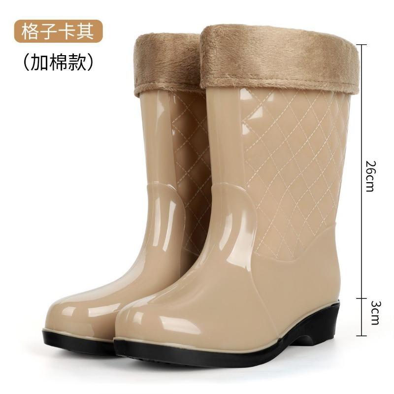rain shoes women's medium tube four-season work rain boots cotton warm thick-soled wear-resistant water boots non-slip water shoes women