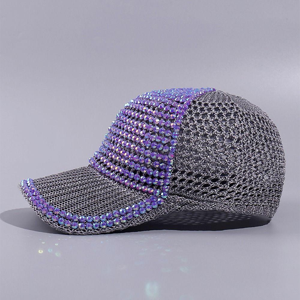 Lightweight Rhinestone Baseball Cap Mesh Rhinestone Visor Hats Woman Shiny Cap  Travel Use