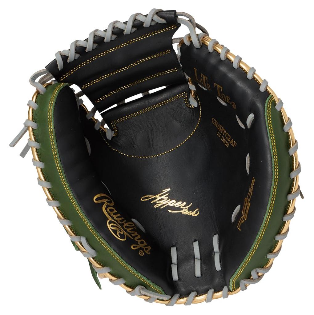 Rawlings HYPER TECH COLOR SYNC Soft Baseball Glove for 33 Throw Catchers, GR6HTC2AF, Black/ML Green, inches, Right-Handed