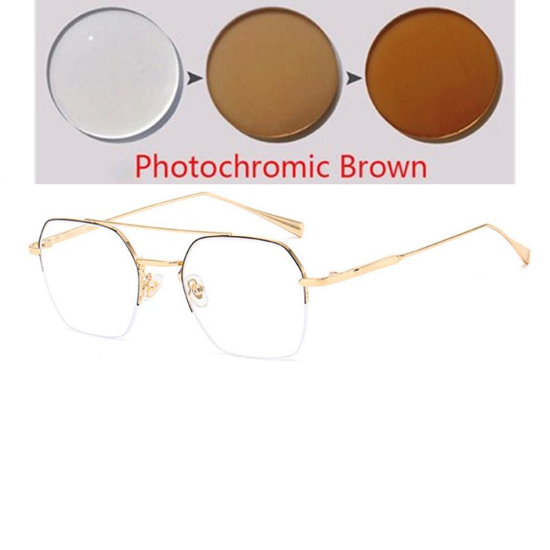 Half Frame Blue Light Blocking Polygon Nearsighted Glasses Women Men Short-Sight Prescription Spectacles 0 -0.5 -0.75 To -6.0