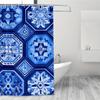 Geometric Blue Ethnic Shower Curtain - Hexagonal Elements on Light Deep Blue, Durable Polyester,Easy Clean for Bathroom Decor