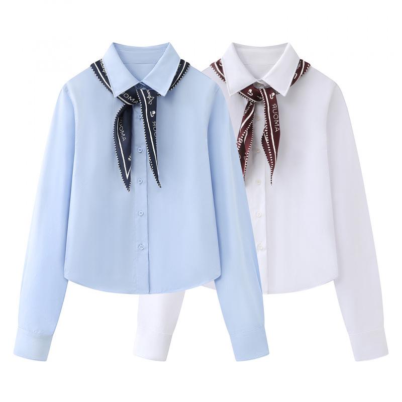 In Stock Spring 2026 Women's Versatile Silk Scarf Long Sleeve Shirt, Casual Fashion Style (3K1CB07)