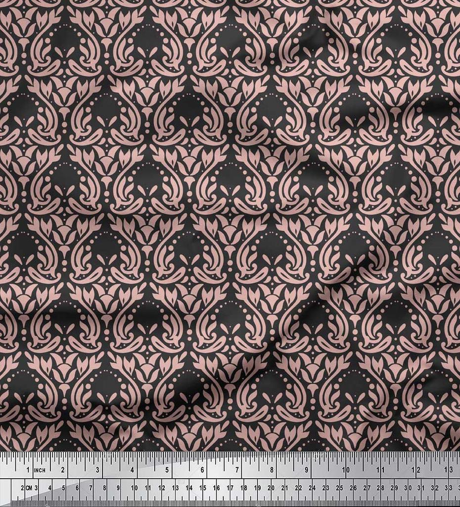 Soimoi Red Japan Crepe Satin Fabric Palmette Damask Decor Fabric Printed Metre 42 Inch