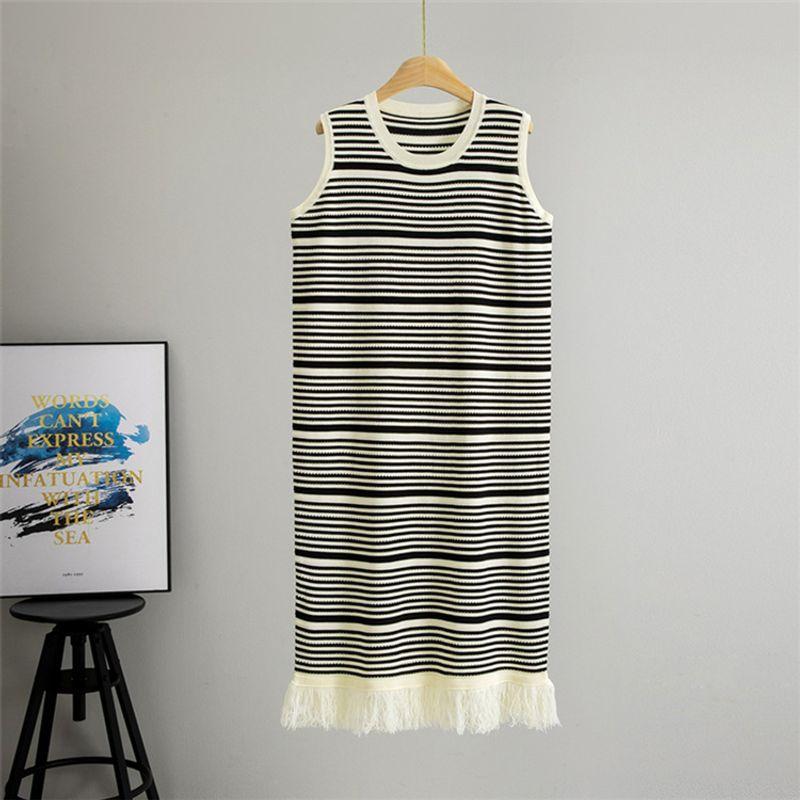 Western Style New Fashion Casual Sleeveless Stripe Knitted Dress Knitted Striped Dress