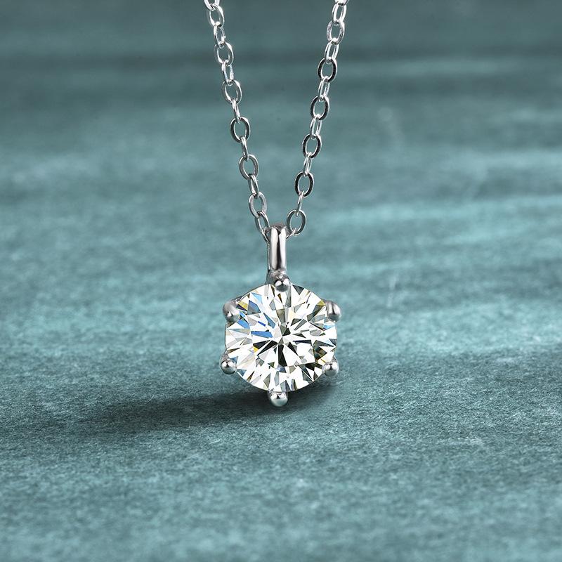 

6.5mm Round Cut Six Prong Solitaire Moissanite Pendant Necklace S925 Sterling Silver For Women 6.5mm белый