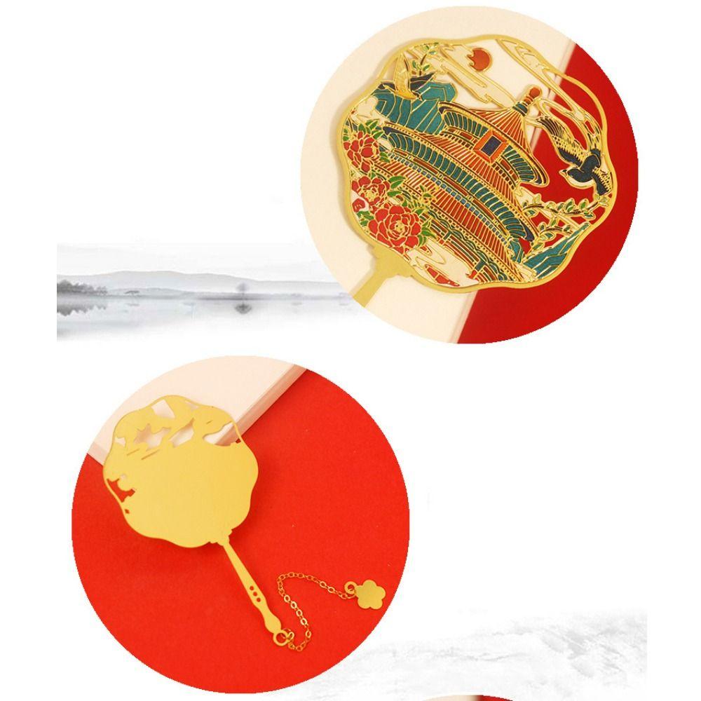 Metal Beijing Tourism Bookmark Painting Hollow Literary Flower Pagination Mark Stationery Tassel Pendant Bookmark