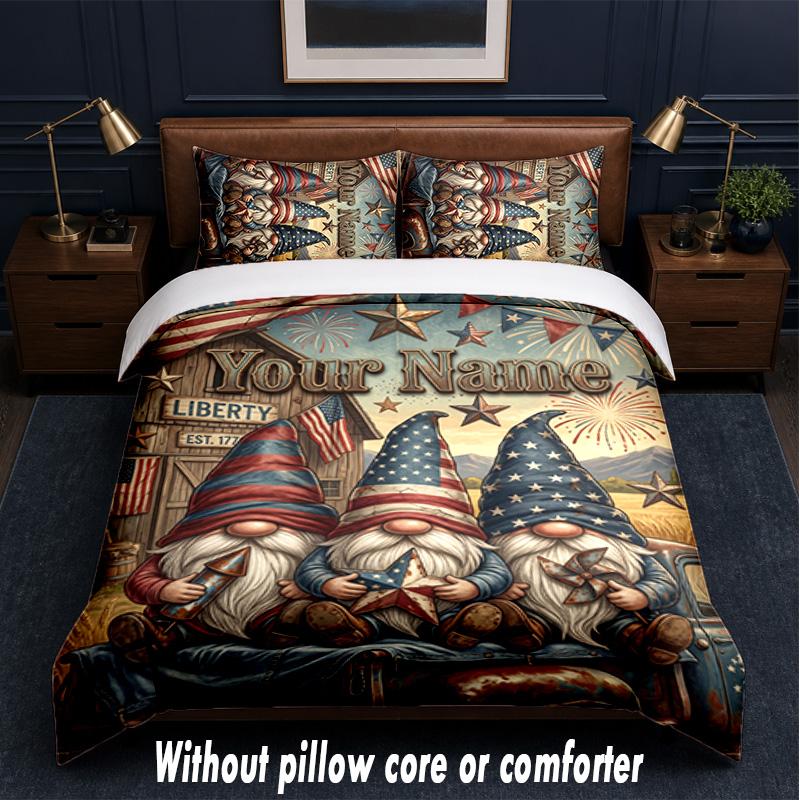 Gnome Theme Custom Text Or Name 3Pcs Bedding Set,1 Flat Sheet & 2 Pillowcases Personalized Home Bedding
