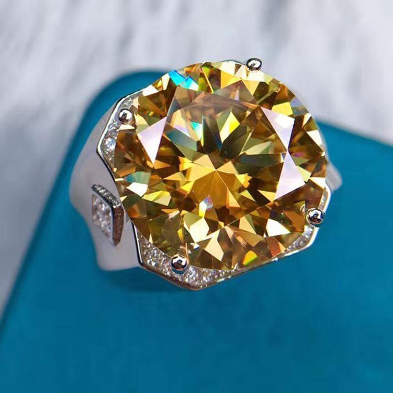 New Domineering Men's Moissan Diamond Ring Lucky Yellow Noble Yellow Diamond Hearts & Arrows Cut 10 Carat Jewelry Accessories