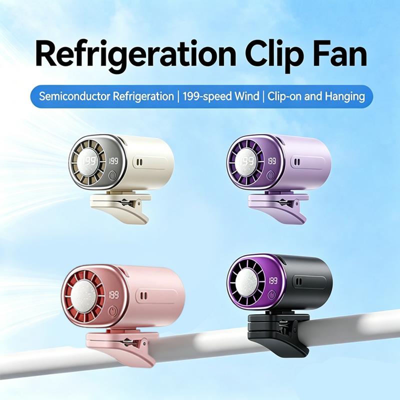Car Clip Fan Umbrella Fan Waist Clip LED Display 199 Speeds 360° USB Rechargeable Desktop Cooling Fan For Camping Outdoor Sedan
