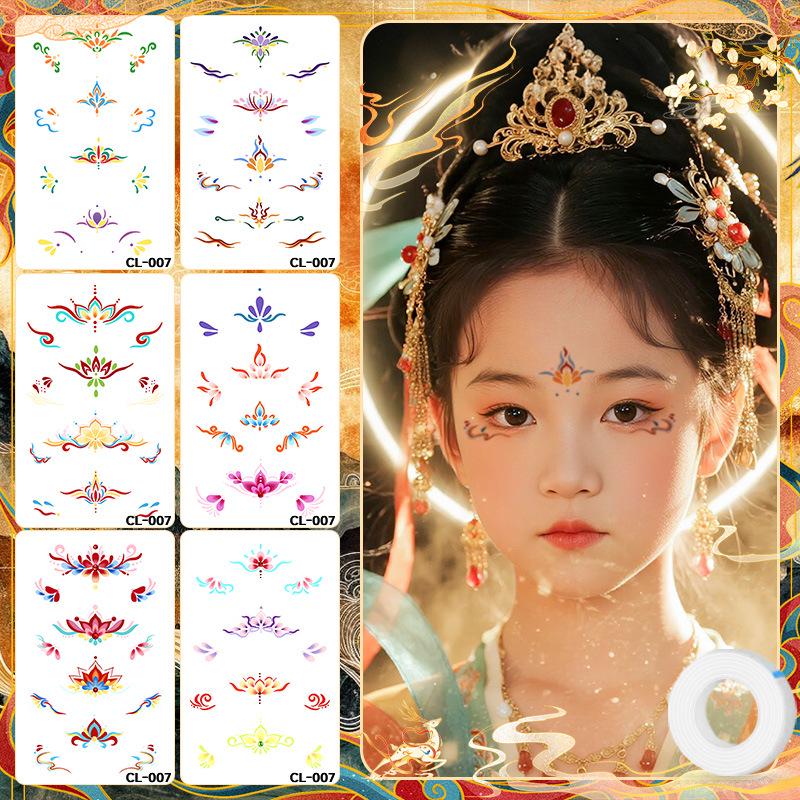 Colorful Cross-Border Tattoo Stickers: Ancient Style Forehead & Cute Designs, Easy to Clean, High Aesthetic Appeal.