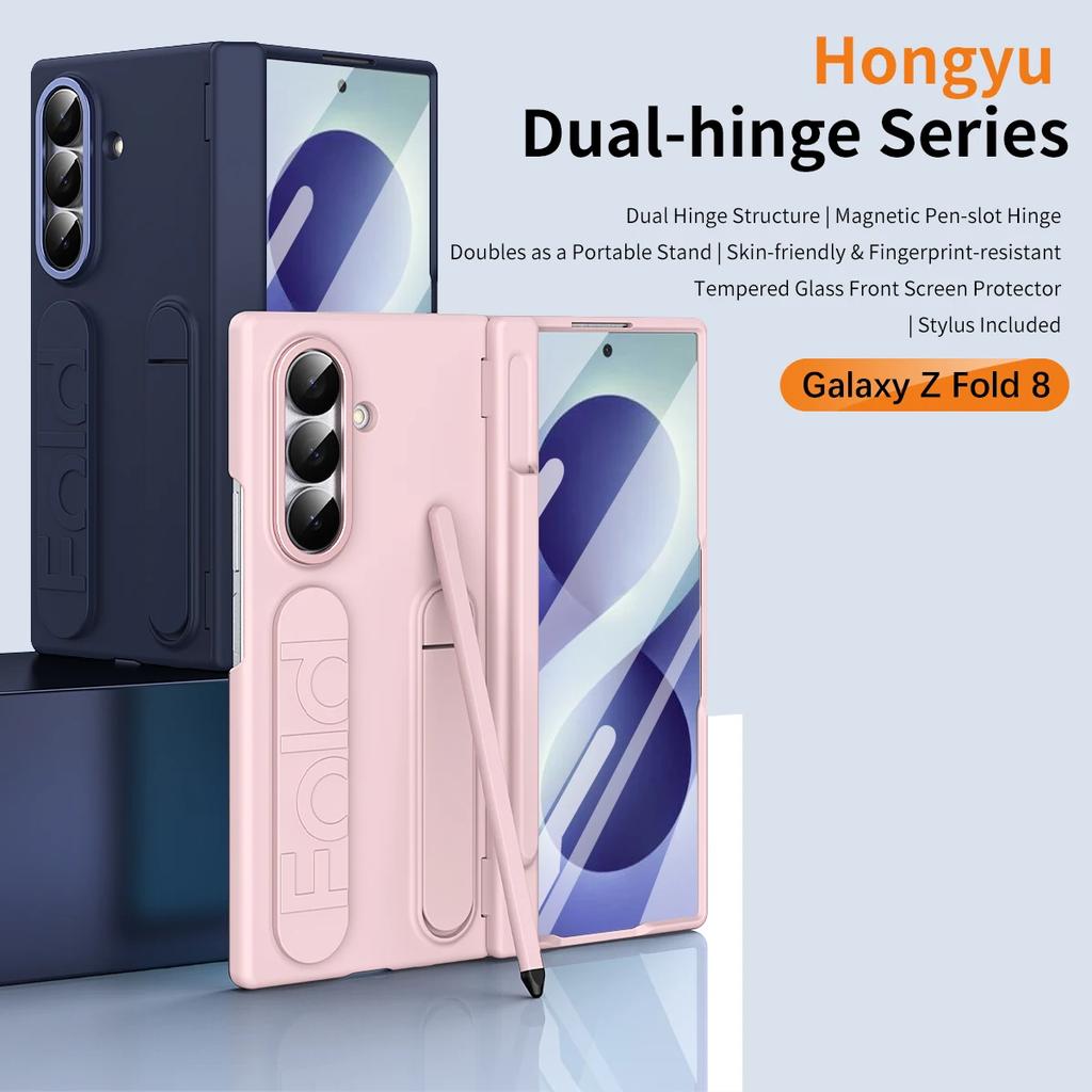 Wristband Holder Hinge Phone Case For Samsung Galaxy Z Fold 8ultra 7 With Pen Slot & S Pen Screen Protector Film Protect Cover