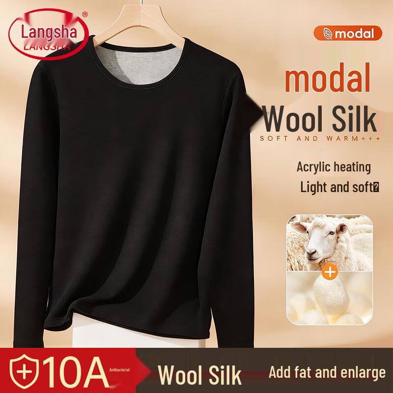 

Langsana Women s Plus Size Wool Silk Blend Thermal Base Layer Top 3XL