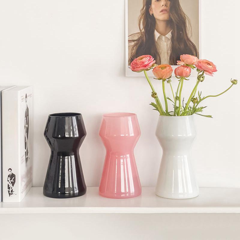 Creamy Color Glass Vase Hydroponic Flower Vase Transparent Plant Pots Dinning Living Room Decorative Vases Home Office Decor