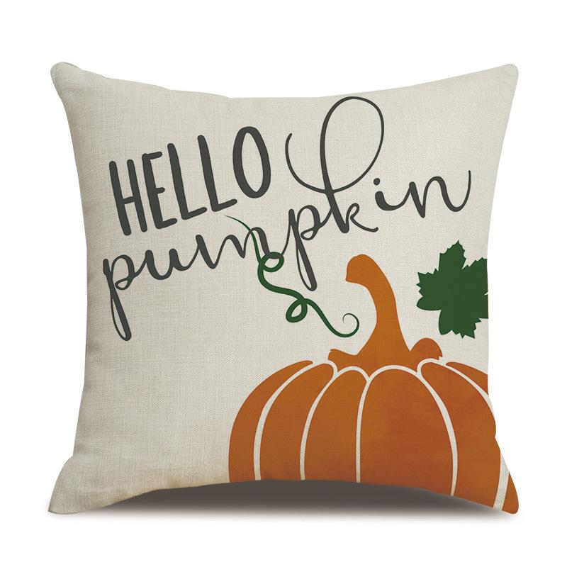 Thanksgiving Linen Pillowcase Autumn Pumpkin Print Pillow Cushion Cover
