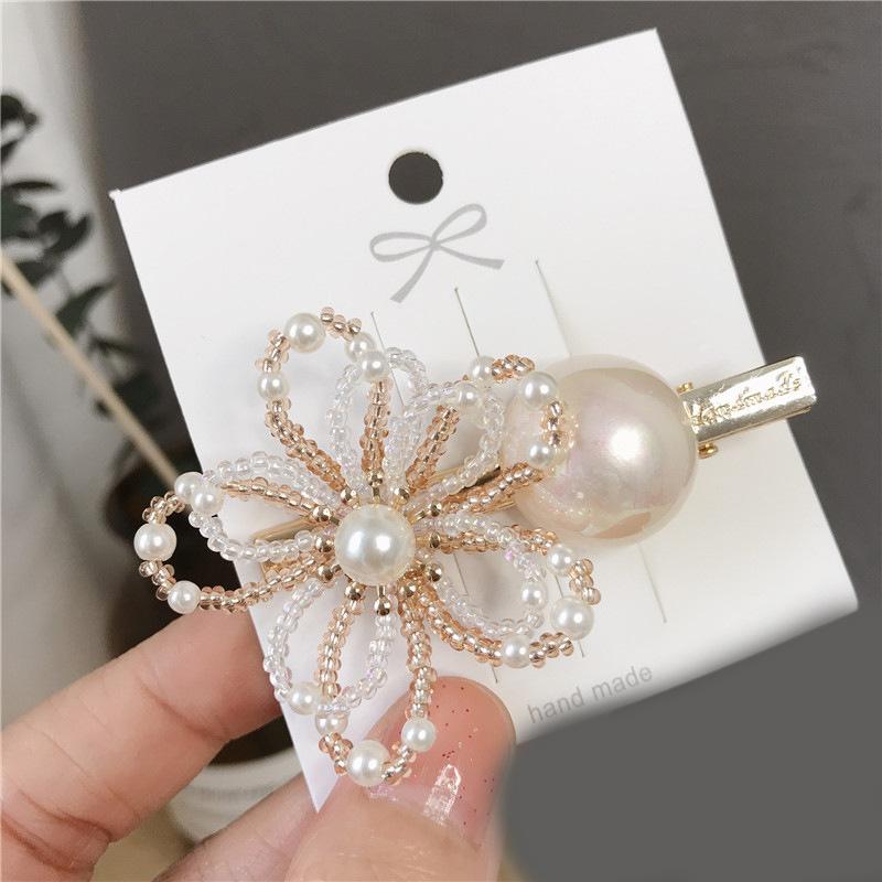 Korean Dongdaemun Same Product Pearl Flower Barrettes Side Clip Beaded Temperamental Fairy Hair Accessories Hairpin серебряный