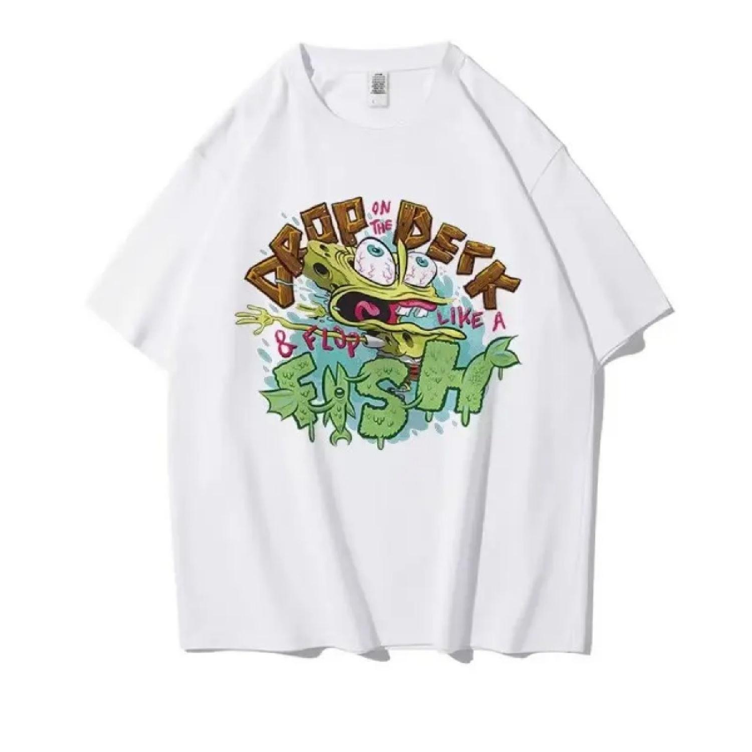 

SpongeBob SquarePants Short-sleeved T-shirt Funny Casual New Trend Loose Casual Half-sleeved Men s and Women s Tops High Street XXXXXL білий