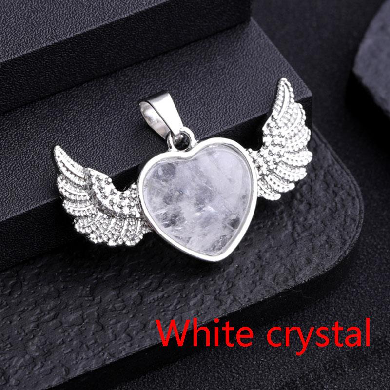Natural crystal heart-shaped angel wings pendant necklace Heart Shaped Stone Pendants necklace Charms Crystal Chakra Beads DIY