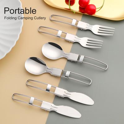 Foldable Stainless Steel Cutlery Set Portable Fork Knife Spoon Tableware Set For Outdoor Camping Travel Picnic Utensils