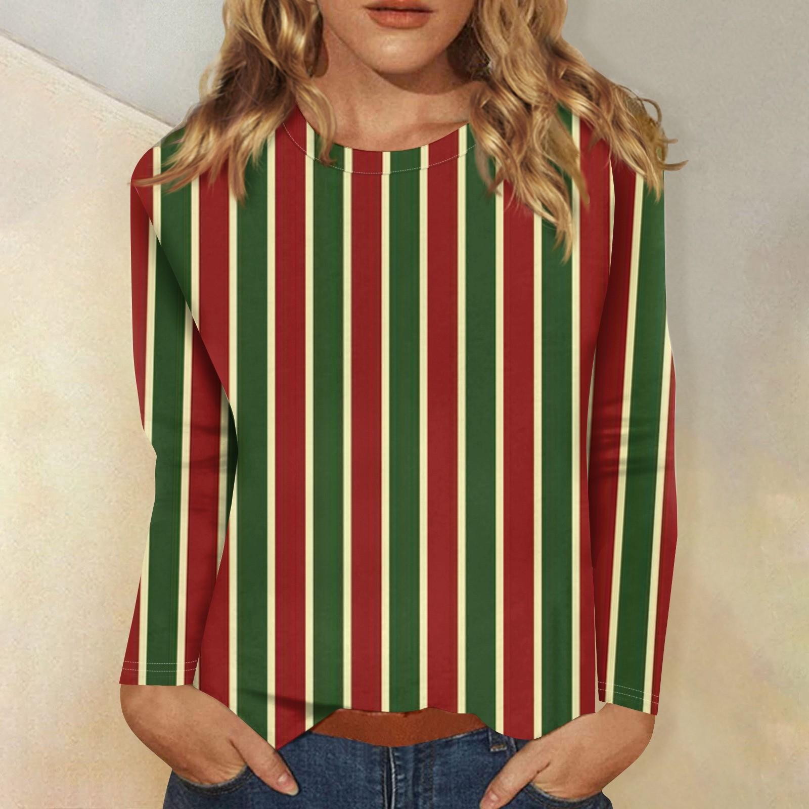 

Женская мода повседневная рождественская печать круглый вырез длинный рукав декоративная футболка топ M