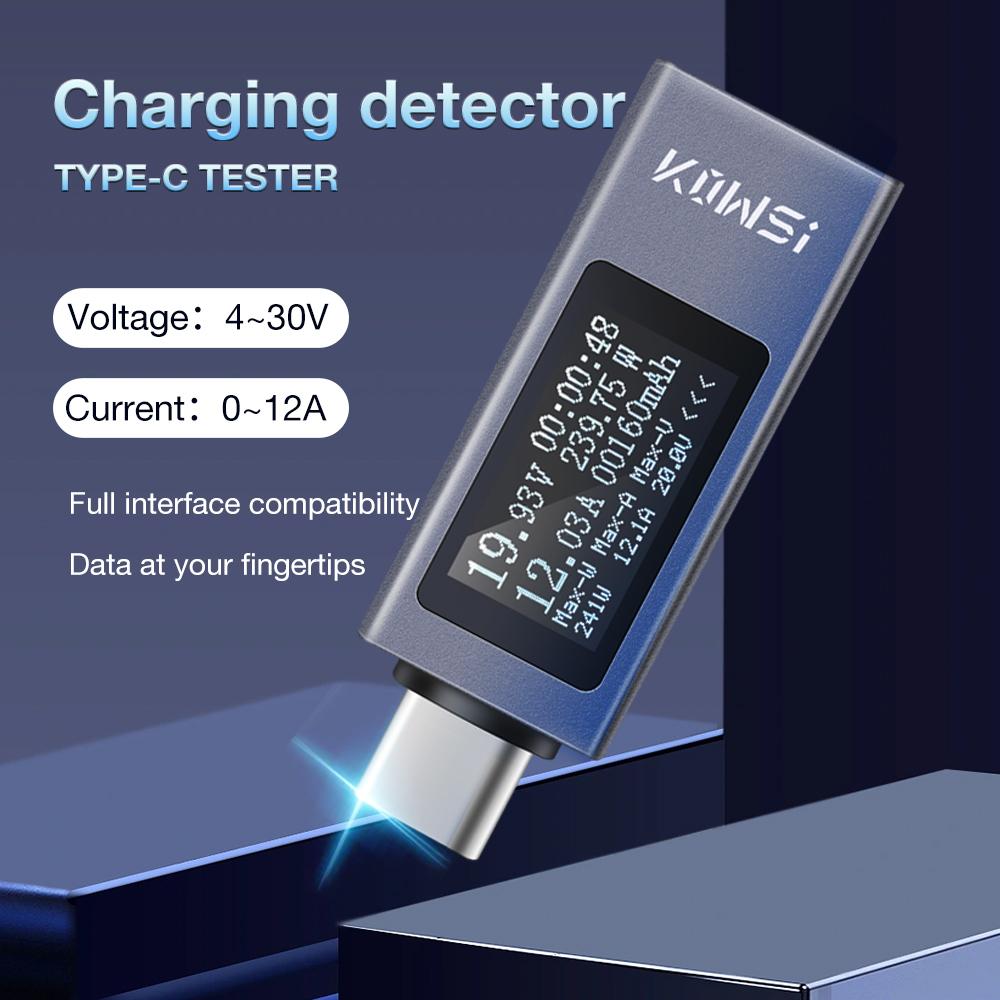 DC 4-30V 0-12A Typ C Tester KWS-2301C Digitales Voltmeter Amperemeter Handy-Ladedetektor LED-Anzeige Spannung Leistungsmesser
