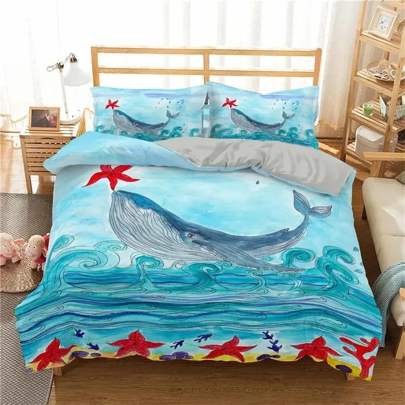 Comforter Ocean Dolphin Bedding Set For Kids Adult Boho Style Marine Themed Microfiber Sea Creatures Bedroom Decor