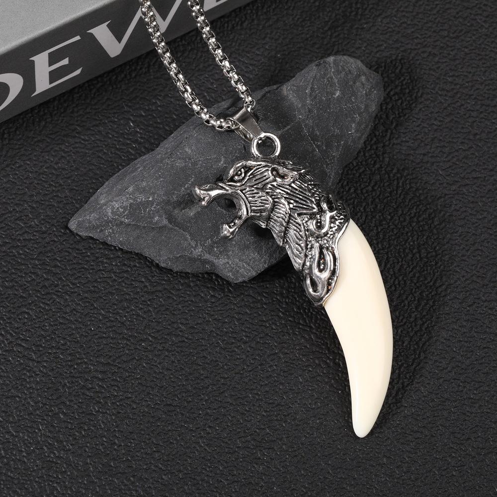 Винтажное мужское ожерелье с волчьим зубом: Панк-подвеска из титановой стали