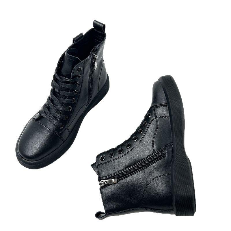 2024 New Cowhide Martin Boots Female Couple Thick-soled Soft Leather Boots Retro Versatile Warm Leather Short Boots