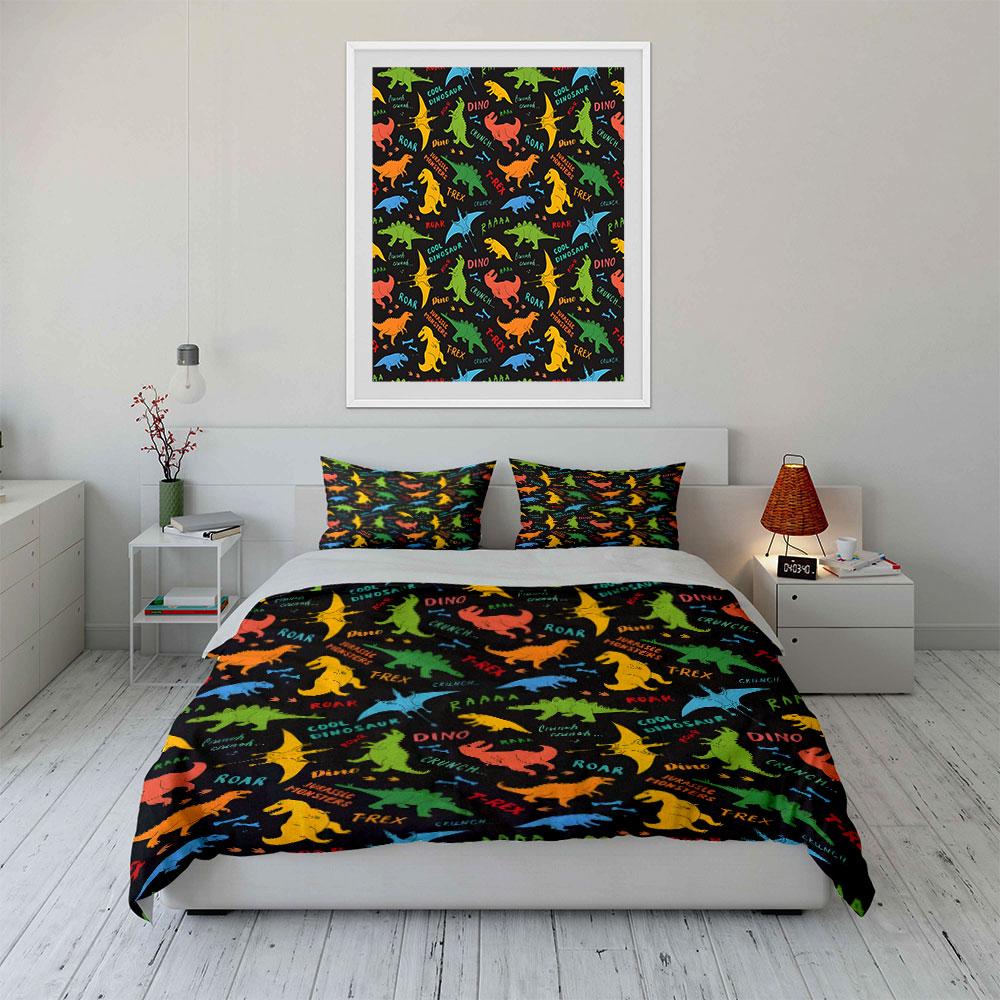 Colorful Dinosaur Pattern Bedding Duvet Cover Set (1*Duvet Cover 2*Pillowcases, Without Duvet Insert)