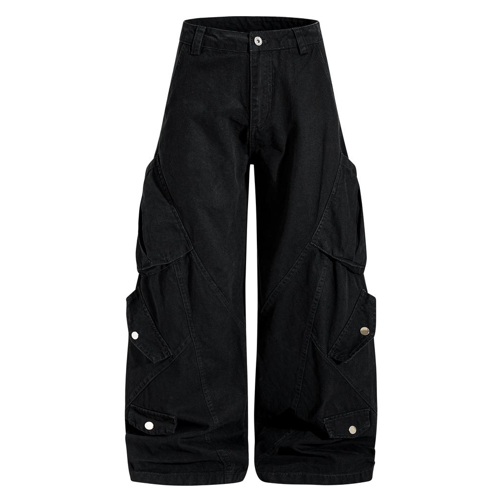 BeatStreet American Workwear Style Multi-Pocket Wide Leg Pants Loose Casual Deconstructed Design Men's Women's Trendy Trousers