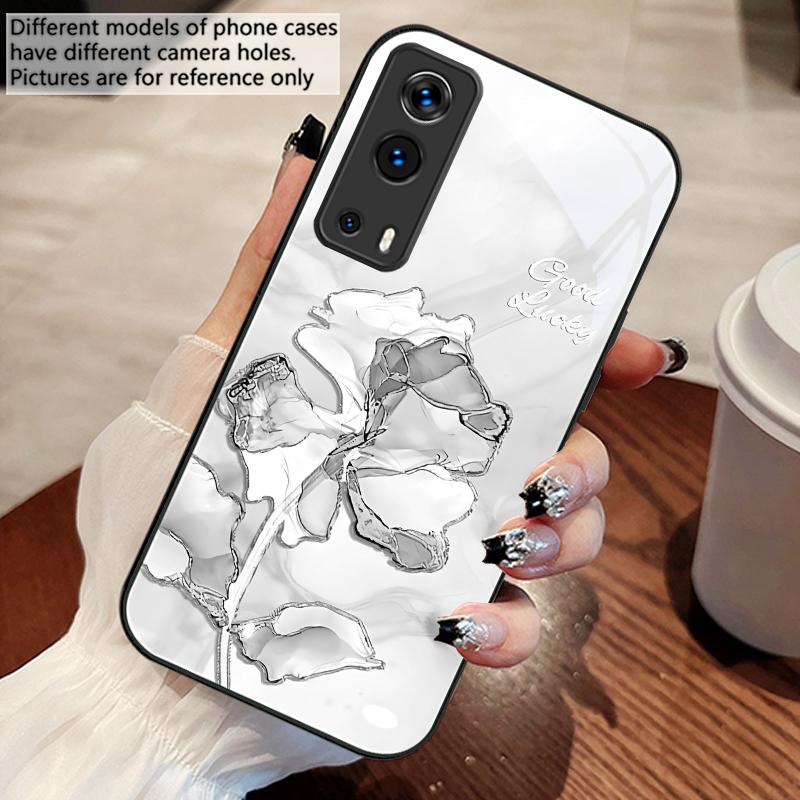 Pink Marble Flower Texture For Vivo Y76 16 55 V29 Lite 5G 25 23 30 iQOO Z9X 12 Pro Neo X200 100 90 60 Tempered Glass Phone Case