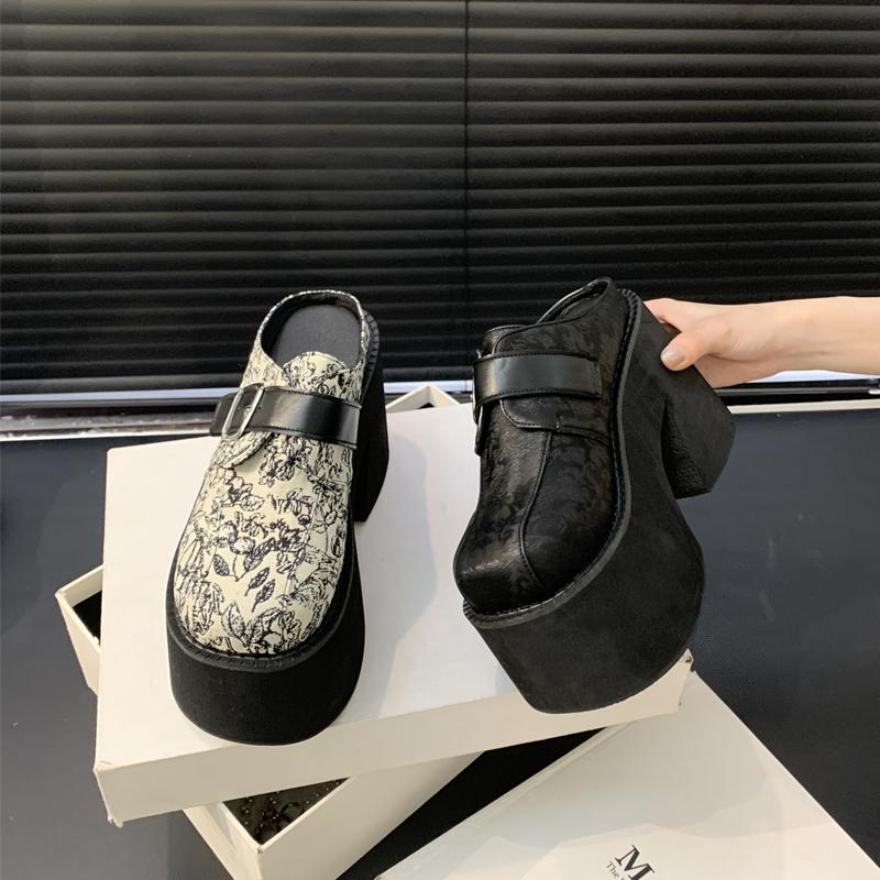11cm Super High Heels Slippers Women Platform Shoes New Chinese Style Baotou Sandals Plus Size 35-42 Womens Shoes