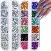 12Grids Box Mix Nail Art Rhinestone Nail Beads AB Crystal Flatback Jewelry Gems With Storage Organizer For Multicolour Nail Art
