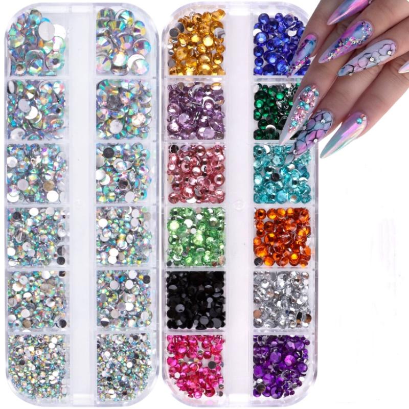12Grids Box Mix Nail Art Rhinestone Nail Beads AB Crystal Flatback Jewelry Gems With Storage Organizer For Multicolour Nail Art